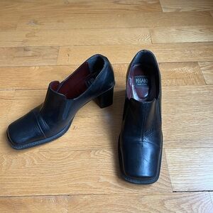 90s vintage Pegabo Black Leather Block Heel Pumps